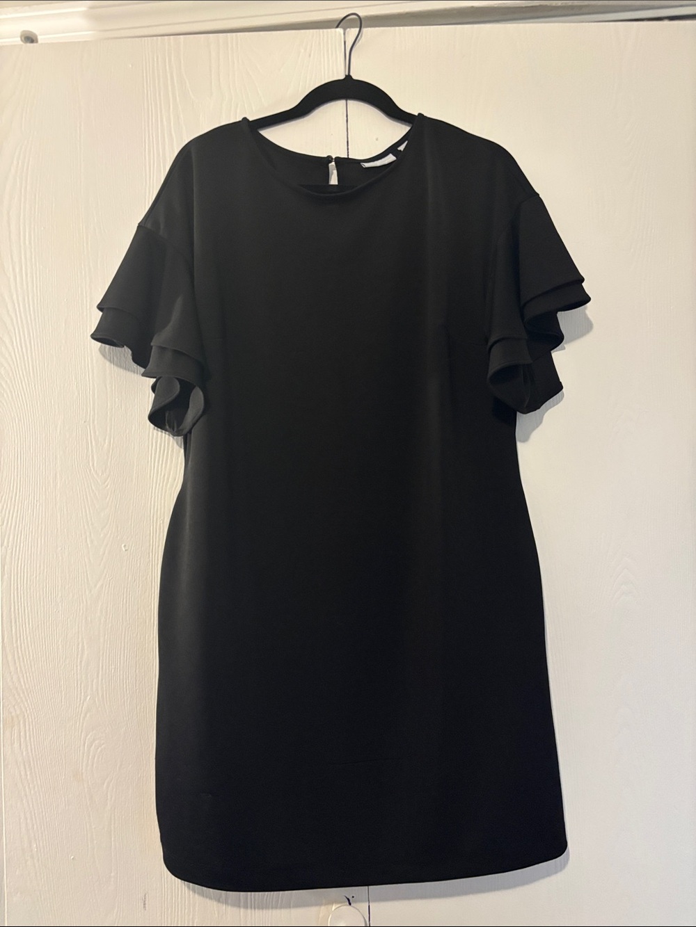 New York & Company Black Mini Dress with Ruffle Sleeves